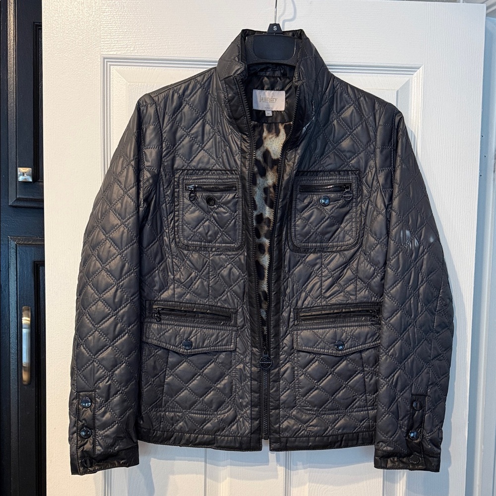 Laundry By Shelli Segal Quilted Jacket with Leopard Print